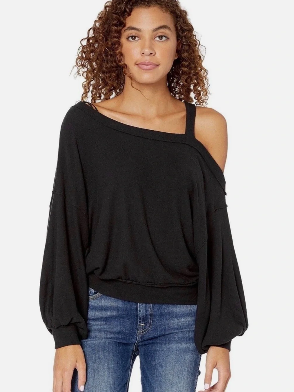NWT Free People We The Free Flaunt It Pullover Black Off The Shoulder Top Size S